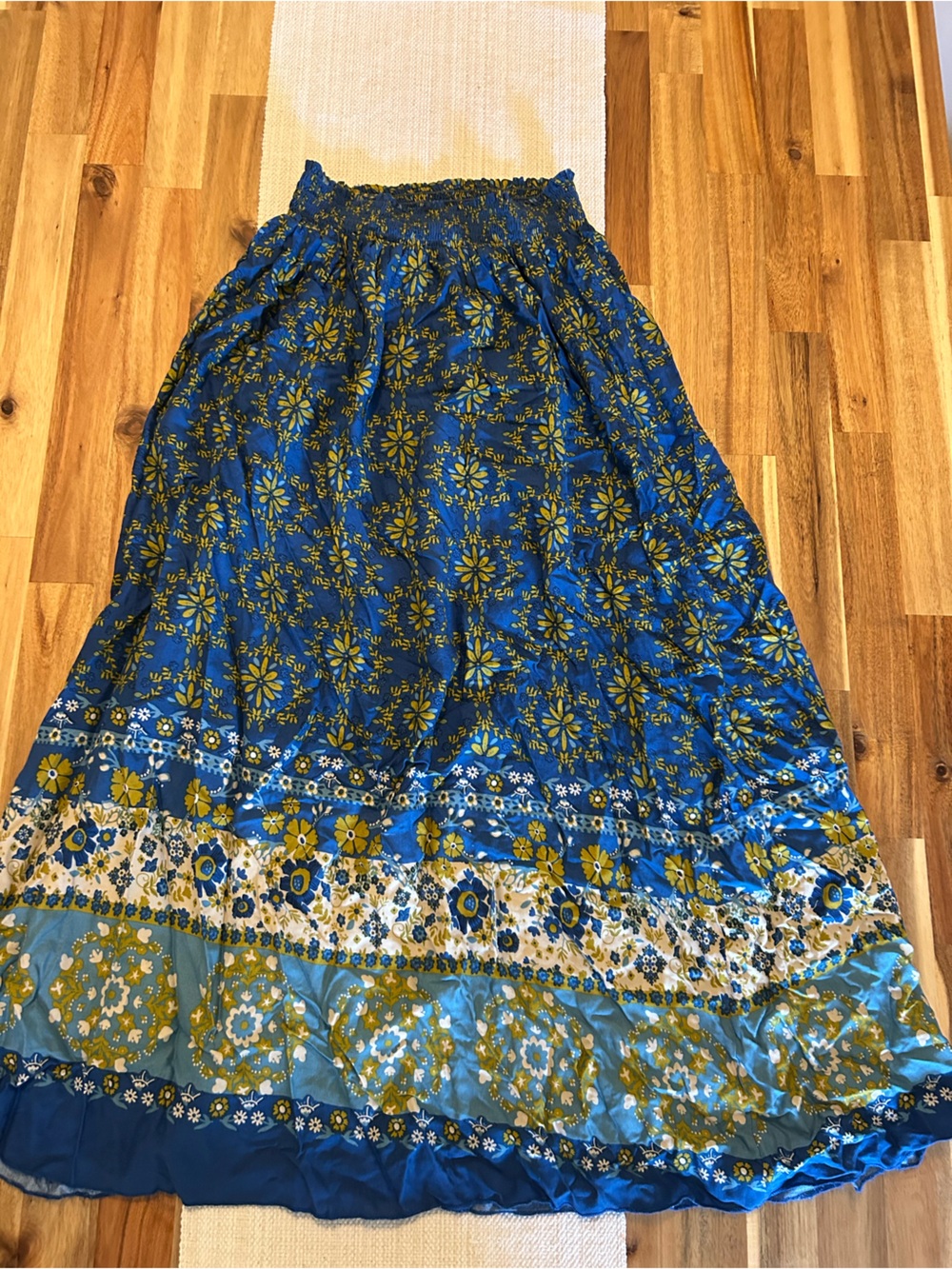 NATURAL LIFE Blue & Green Floral Tiered Maxi Skirt Boho Size M - Picture 2 of 4